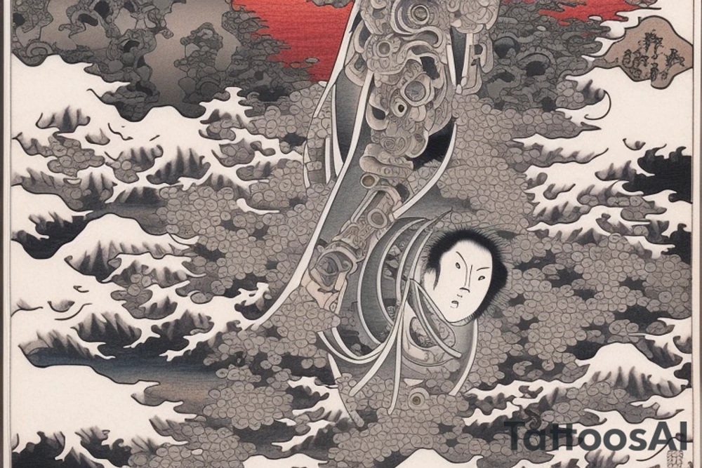 it should include themes of engineering, japan, Space, Stoicism and warrior tattoo idea
