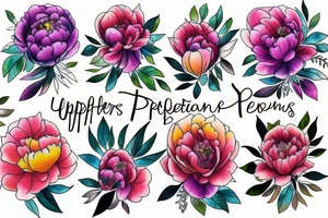 Upper leg, flowers, peonies, colorful tattoo idea