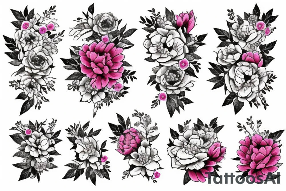 Upper leg, flowers, peonies, colorful tattoo idea