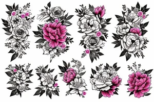Upper leg, flowers, peonies, colorful tattoo idea