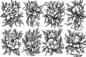 Upper leg, flowers, peonies, colorful tattoo idea
