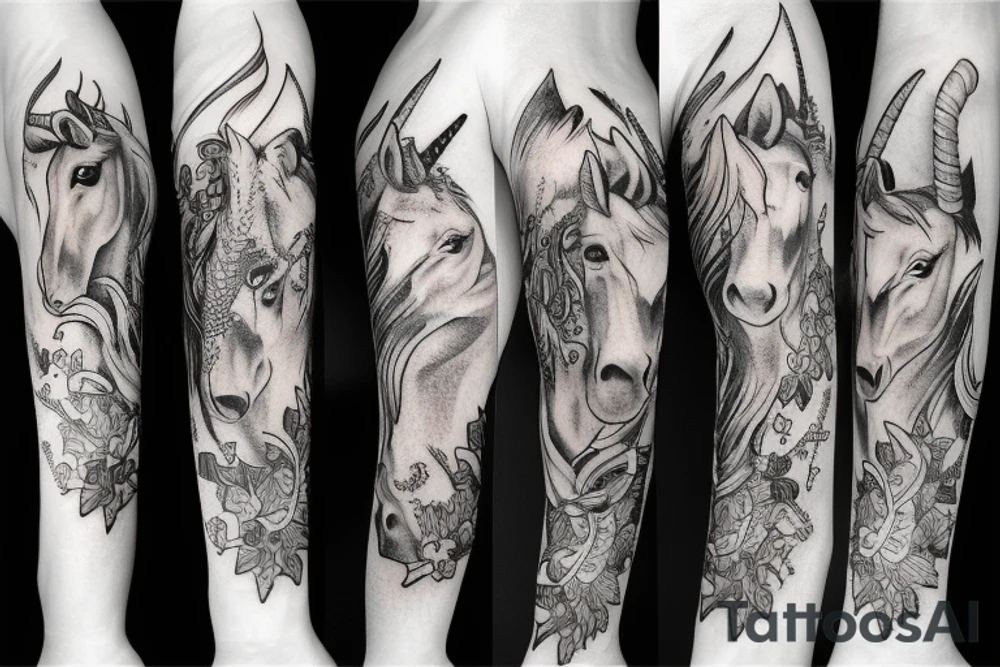 unicorn which pierces himself with his corn tattoo idea