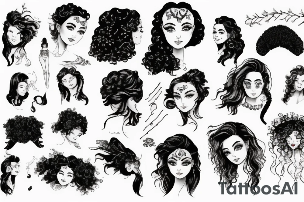 A beautiful girl with a round face, black eyes and eyebrows, and curly hair tattoo idea