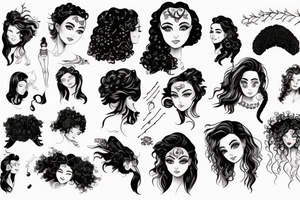 A beautiful girl with a round face, black eyes and eyebrows, and curly hair tattoo idea