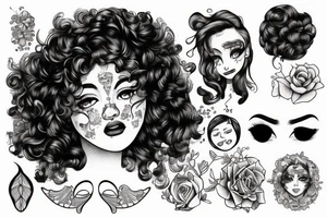 A beautiful girl with a round face, black eyes and eyebrows, and curly hair tattoo idea