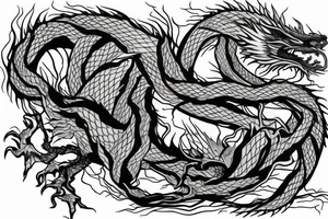 A feet shaped dragon wrapped in vines, roots and leaves tattoo idea