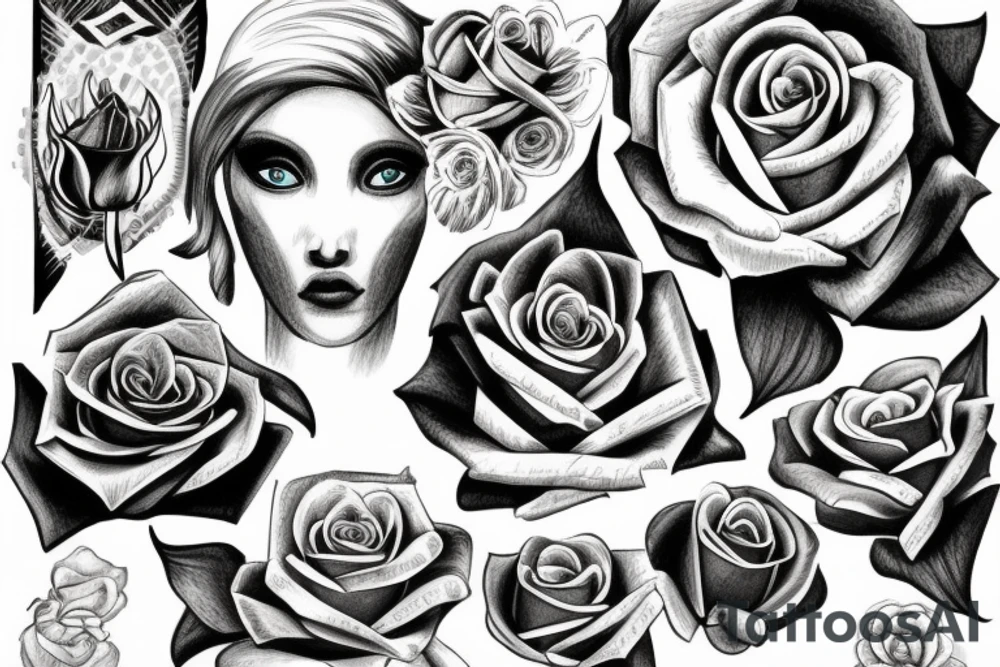 Rose, time, Angel, eye tattoo idea