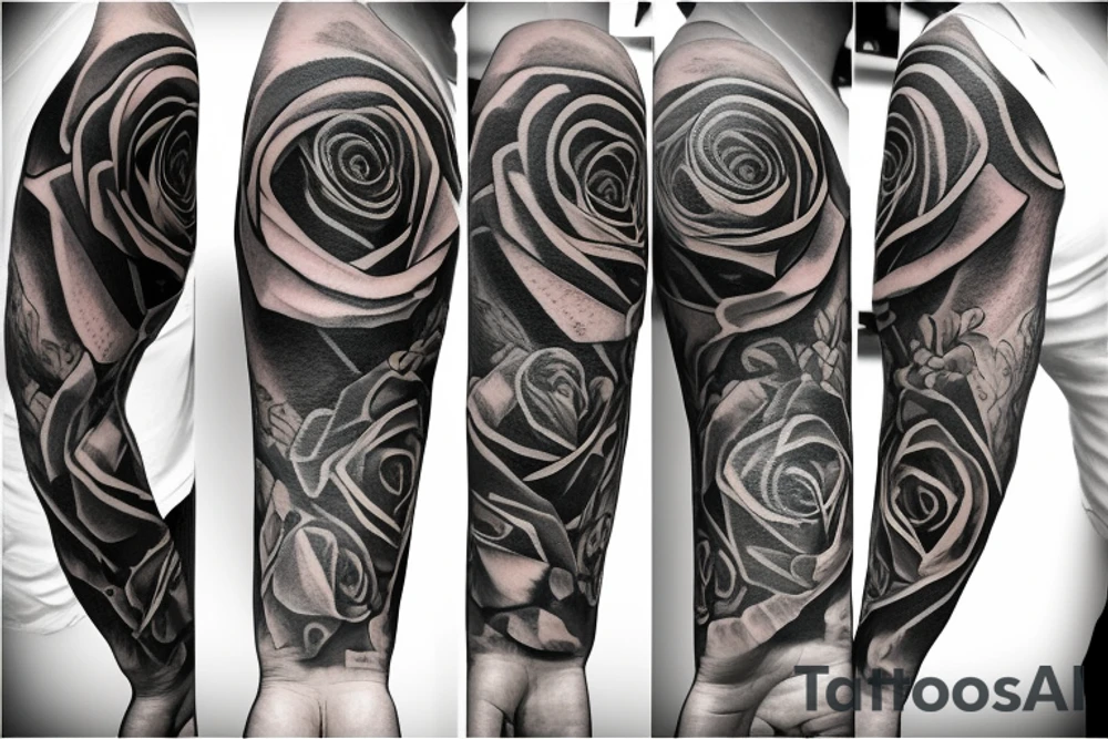 Rose, time, Angel, eye for arm sleeve tattoo idea