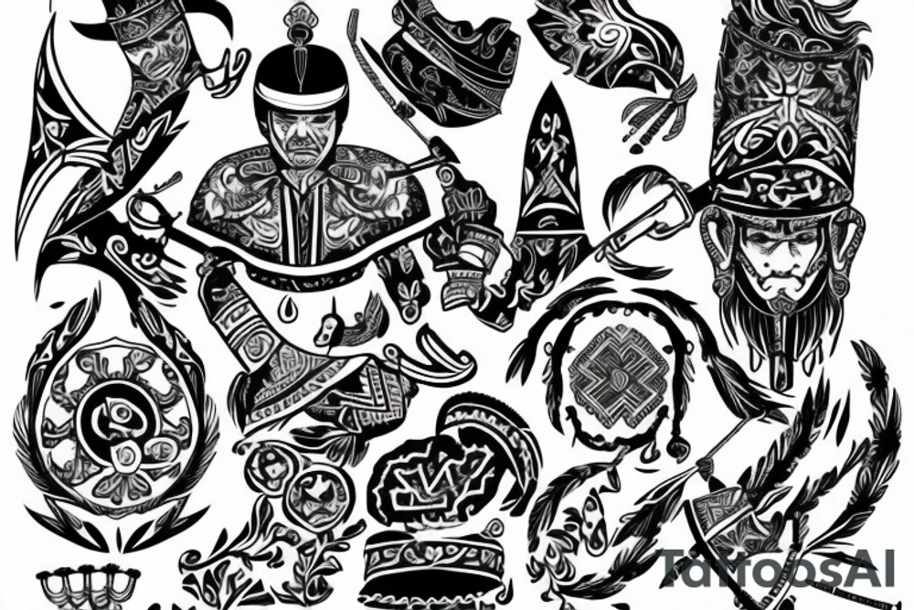 Ukrainian Cossack  with national pattern and symbolic tattoo idea