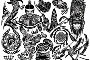 Ukrainian Cossack  with national pattern and symbolic tattoo idea
