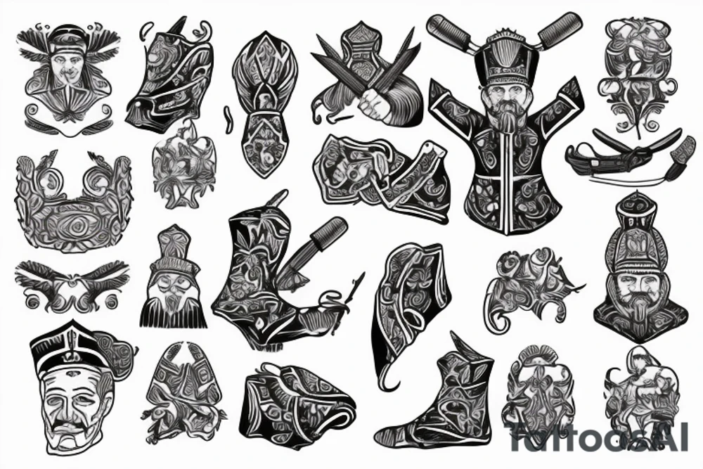 Ukrainian Cossack  with national pattern and symbolic tattoo idea
