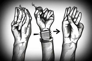 A chain of hands holding the pullsteing for an old lightbulb tattoo idea