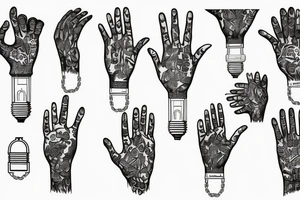 A chain of hands holding the pullsteing for an old lightbulb tattoo idea