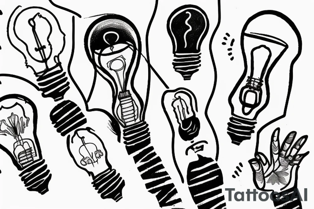 Multiple hands holding a lightbulb tattoo idea