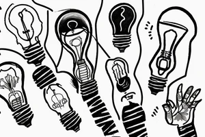 Multiple hands holding a lightbulb tattoo idea