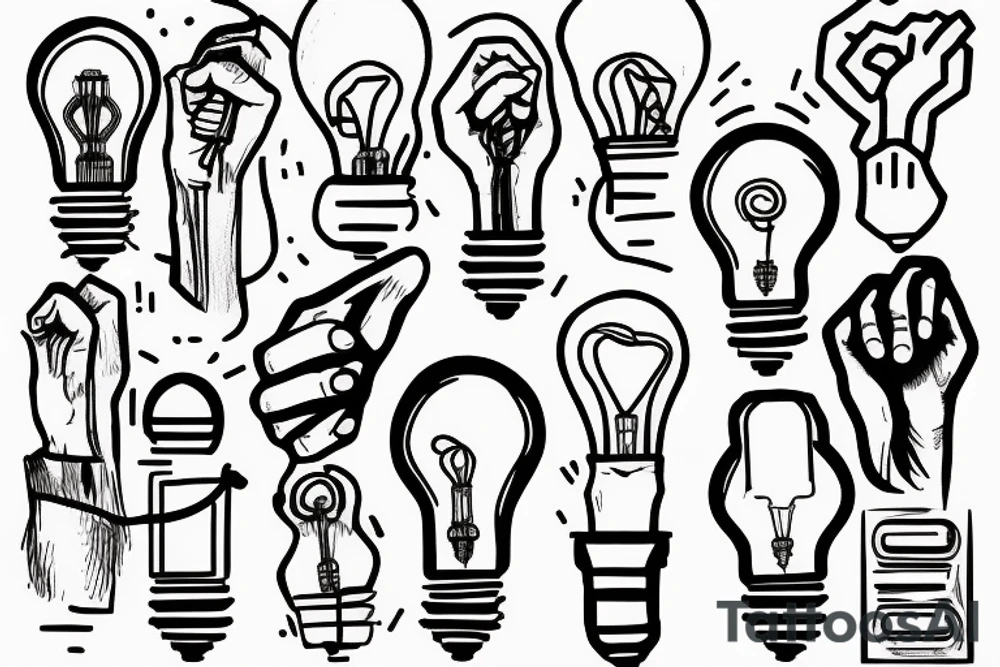 Multiple hands holding a lightbulb tattoo idea