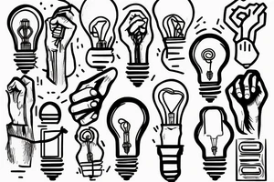 Multiple hands holding a lightbulb tattoo idea