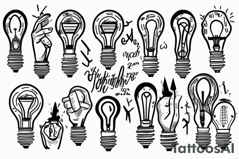 Multiple hands holding a lightbulb tattoo idea