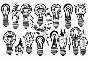Multiple hands holding a lightbulb tattoo idea