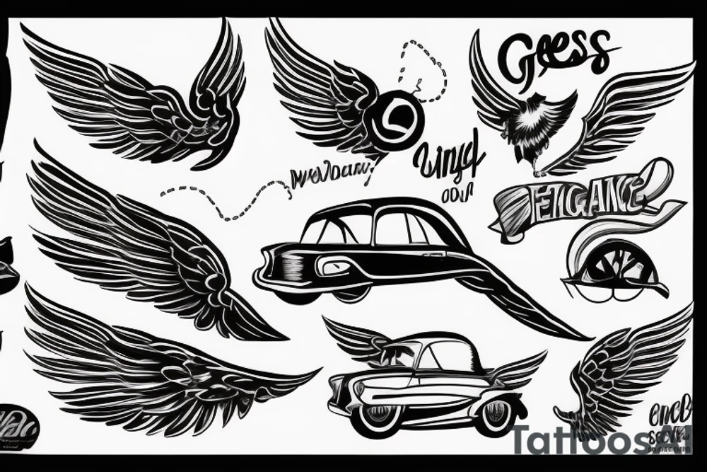 Grease car back with wings tattoo idea