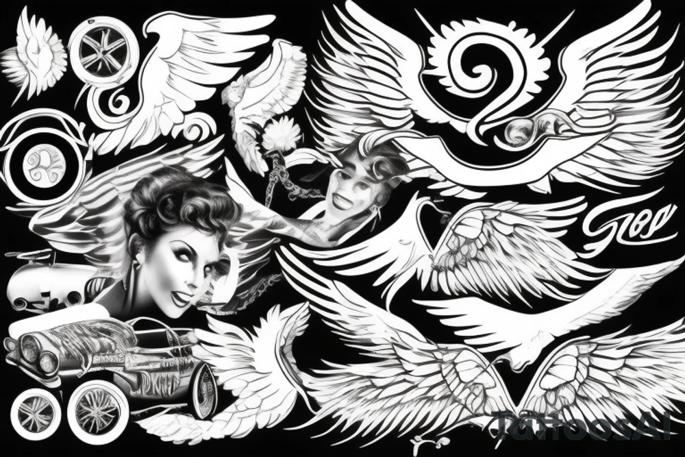 Grease car back with wings tattoo idea