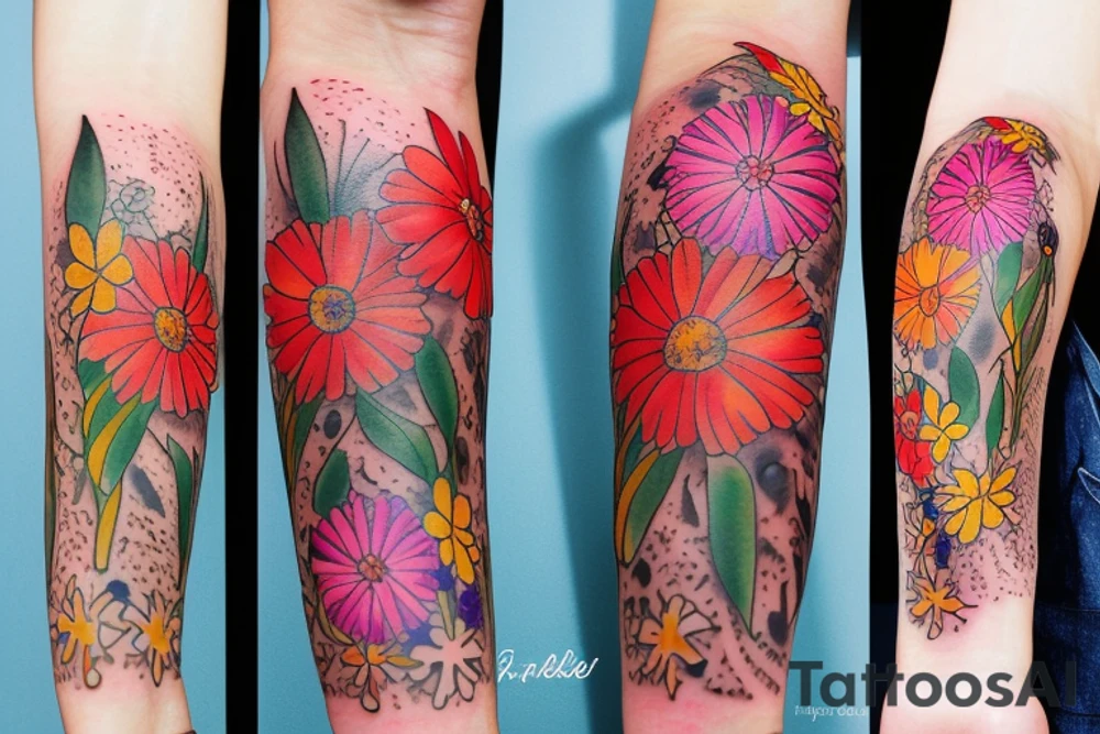 June, November, February, January, March flowers tattoo idea
