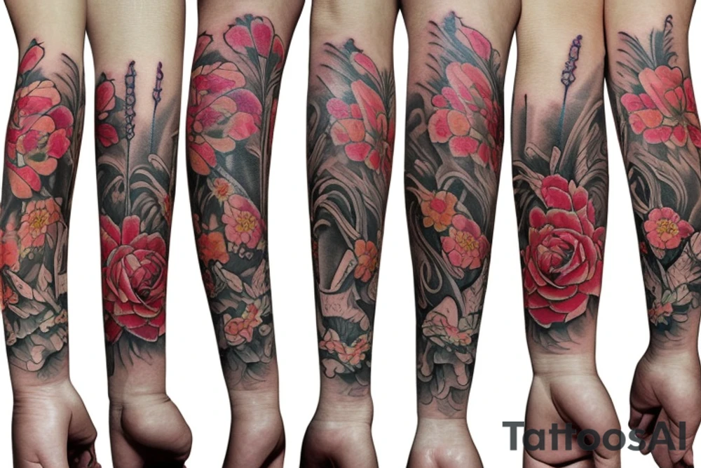 June, November, February, January, March flowers tattoo idea
