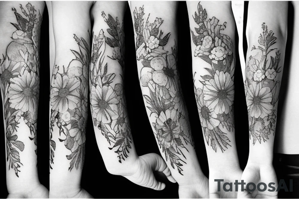 June, November, February, January, March flowers tattoo idea