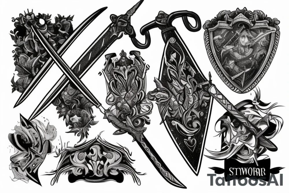sword stabbing books tattoo idea