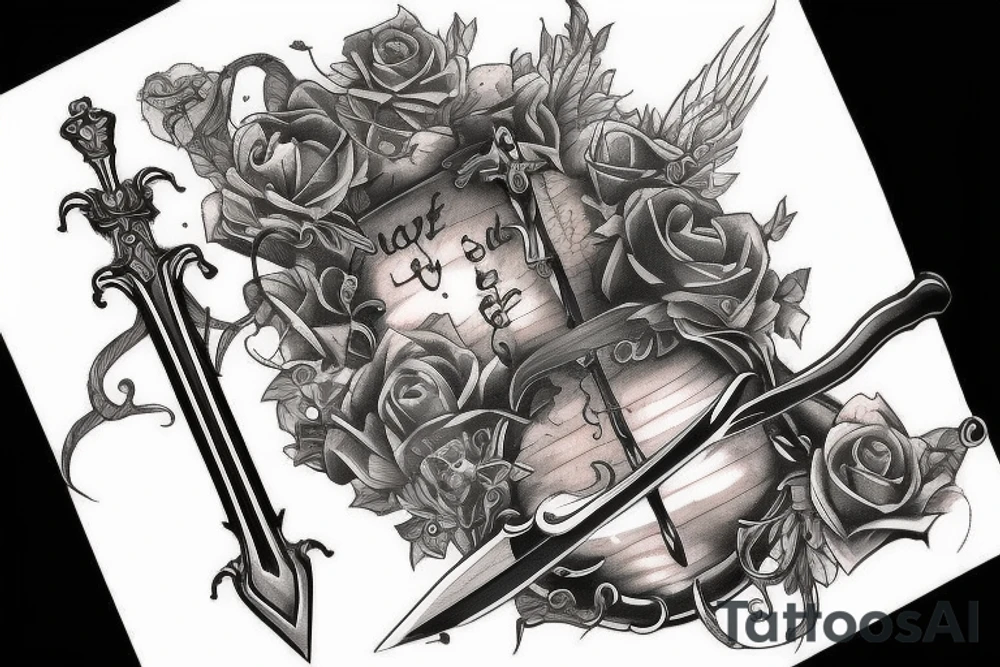 sword stabbing books tattoo idea