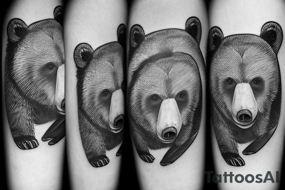 Grizzly bear mom and cub in a forest tattoo idea