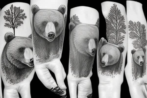 Grizzly bear mom and cub in a forest tattoo idea