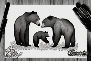 Grizzly bear mom and cub in a forest tattoo idea
