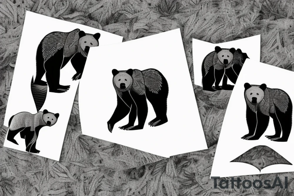 Grizzly bear mom and cub in a forest tattoo idea