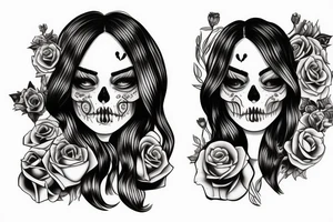girl half skull face, with candle and mirror frame tattoo idea