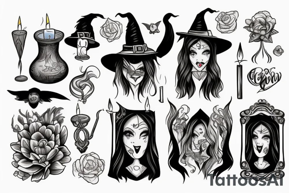 Witch, with candle and mirror frame tattoo idea