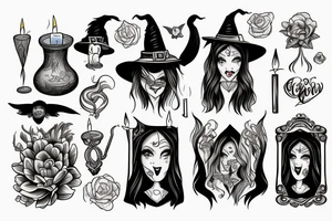 Witch, with candle and mirror frame tattoo idea