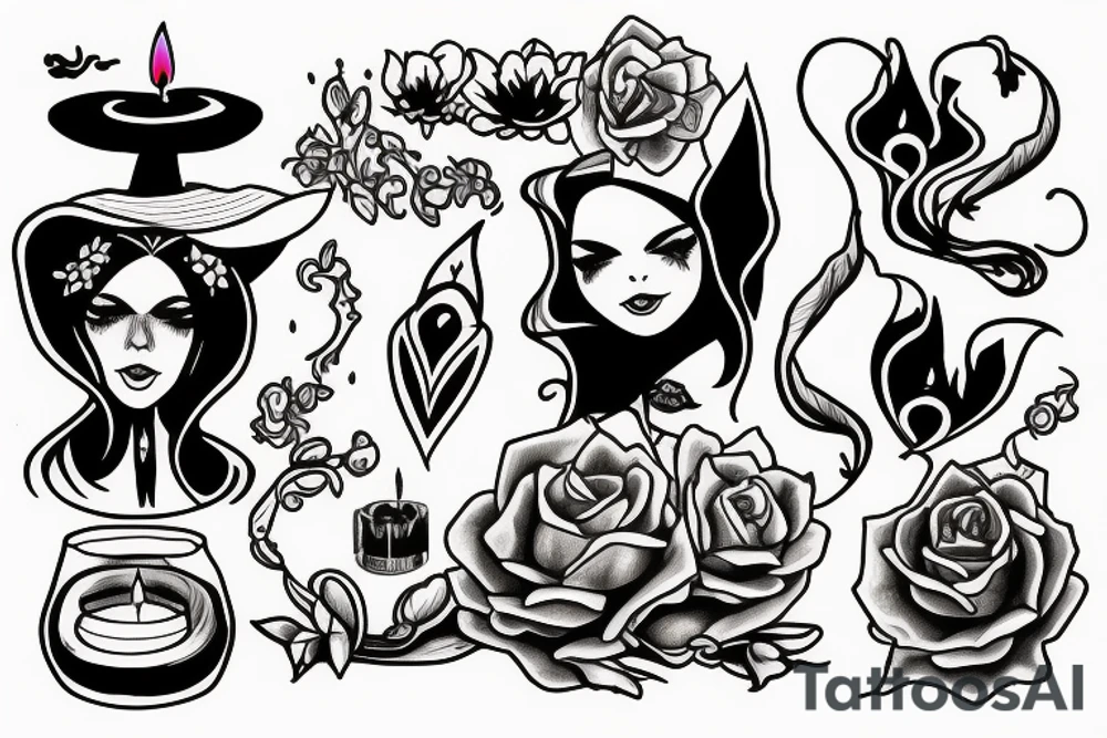 Witch, with candle and mirror frame tattoo idea