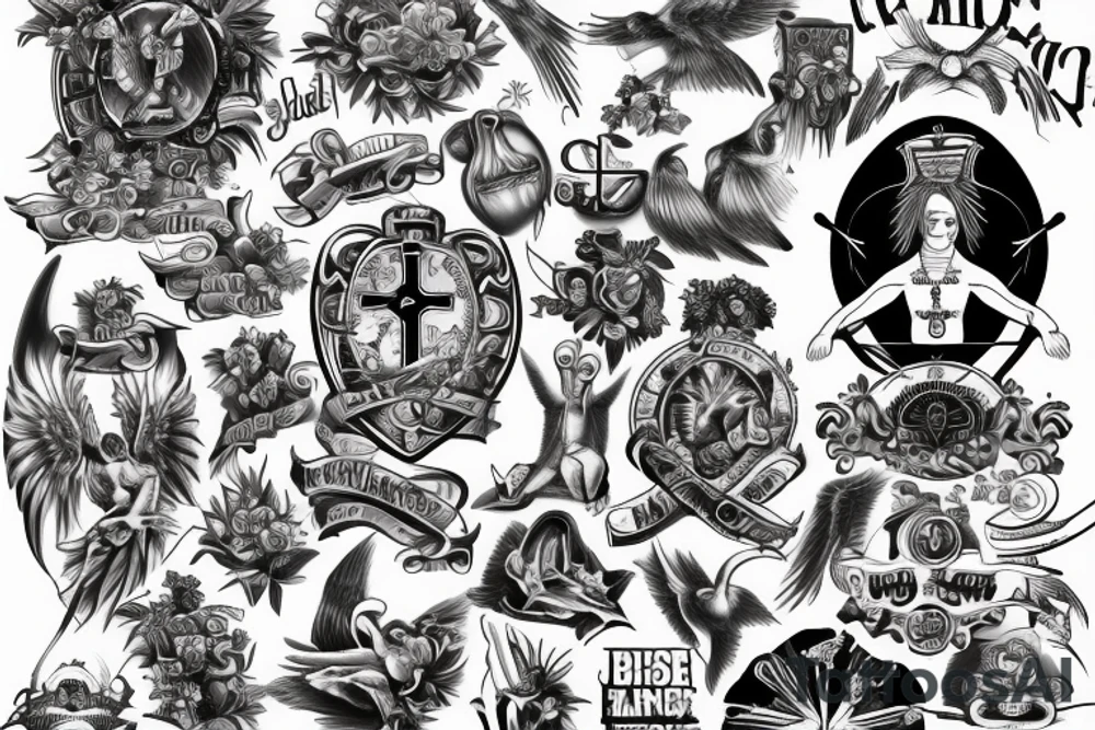 Cross Bible and angel tattoo idea