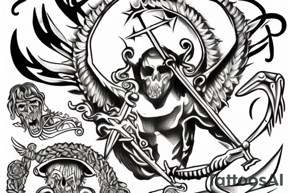 Chi rho and angel fighting demon tattoo idea