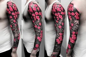 CHERRY BLOSSOM SLEAVE TATTOO FROM CHEST TO LOWER ARM FOR MEN tattoo idea