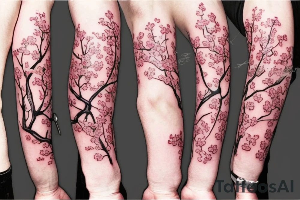 CHERRY BLOSSOM SLEAVE TATTOO FROM CHEST TO LOWER ARM FOR MEN tattoo idea