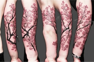 CHERRY BLOSSOM SLEAVE TATTOO FROM CHEST TO LOWER ARM FOR MEN tattoo idea