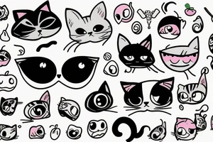 one eyed cat has an apple and bikini tattoo idea