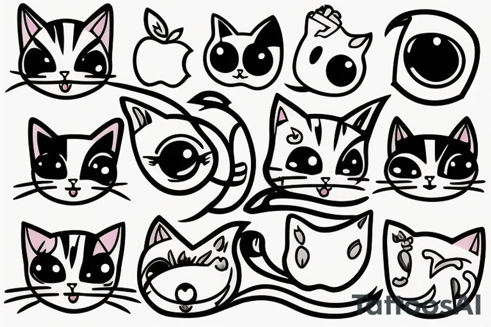 one eyed cat has an apple and bikini tattoo idea