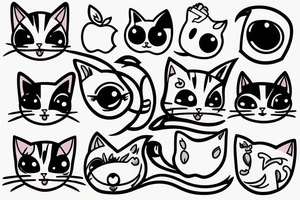 one eyed cat has an apple and bikini tattoo idea
