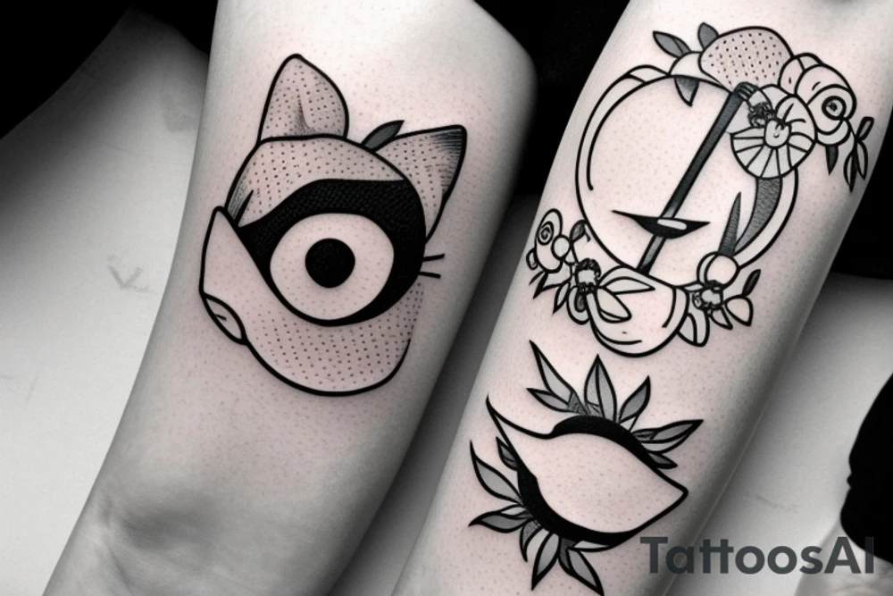 one eyed cat has an apple and bikini tattoo idea one eyed cat has an apple and bikini tattoo idea