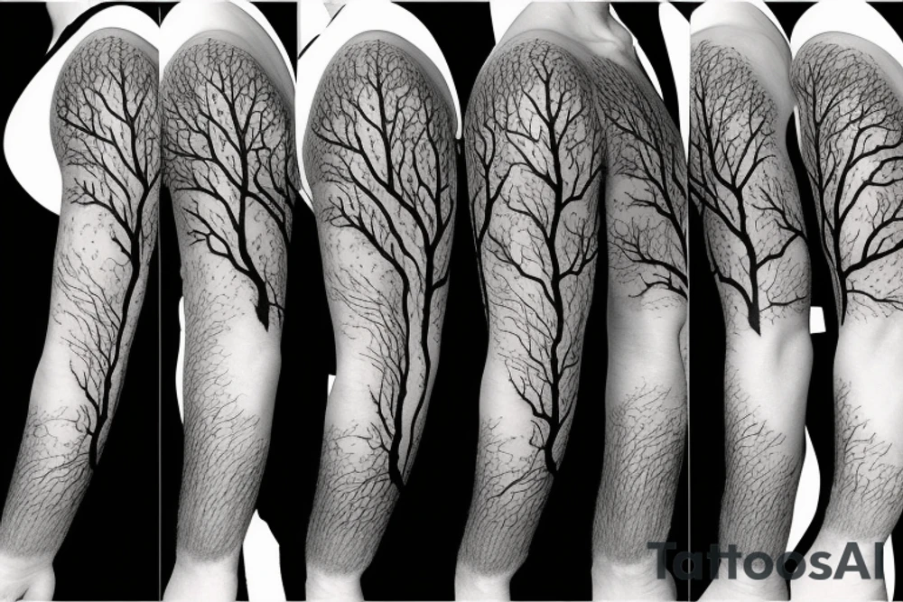 tree branch tattoo from chest to lower arm for men tattoo idea