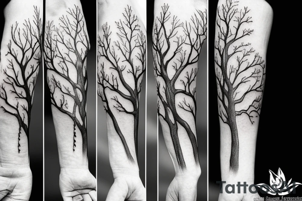 tree branch tattoo from chest to lower arm for men tattoo idea
