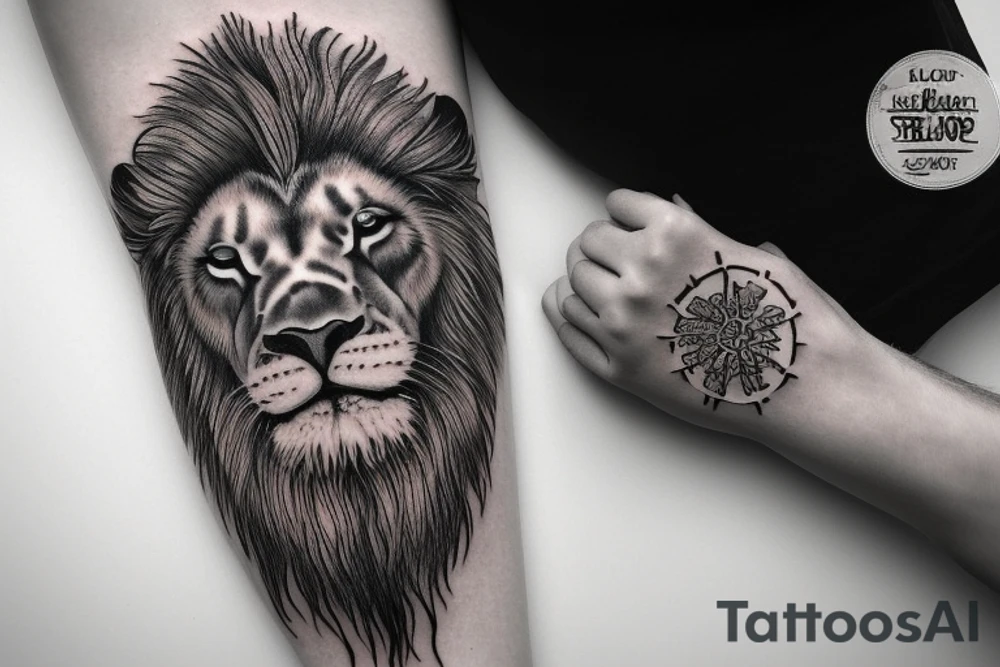 Realistic black grey and white lion forearm tattoo tattoo idea Realistic black grey and white lion forearm tattoo tattoo idea